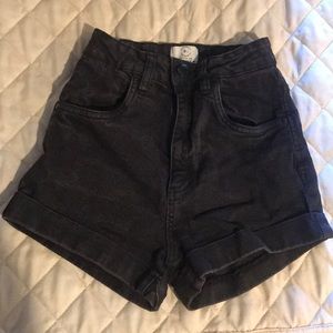 High waisted black denim shorts
